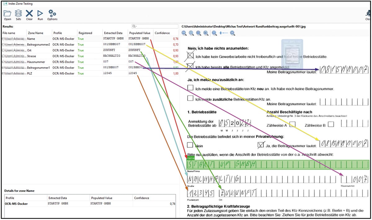 Text extrahieren und Formulare lesen mit der Kodak Info Input Solution, ein screenshot