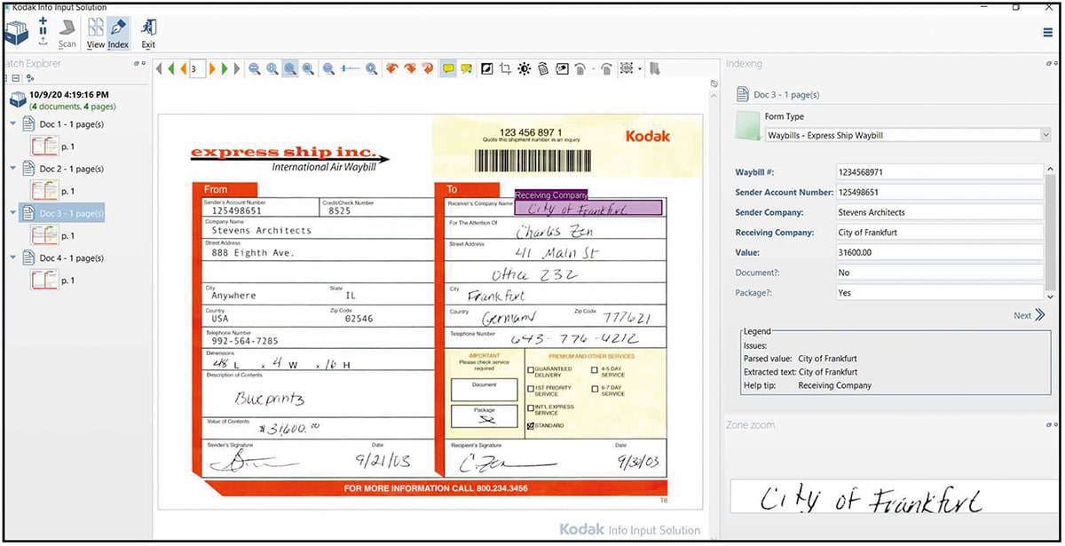 Dokumente digitalisieren mittels Textextraktion und Klassifizikation, ein screenshot